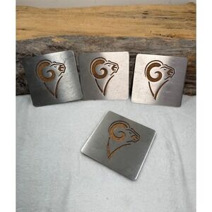 Set of 4 Brushed Stainless Steel LA Rams Boasters Cork Backed Coasters 4x4